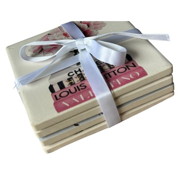 Amanda Greenwood Couture Ceramic Coasters Luxury Designer Inspired Glam Gift Set - Picture 2 of 9